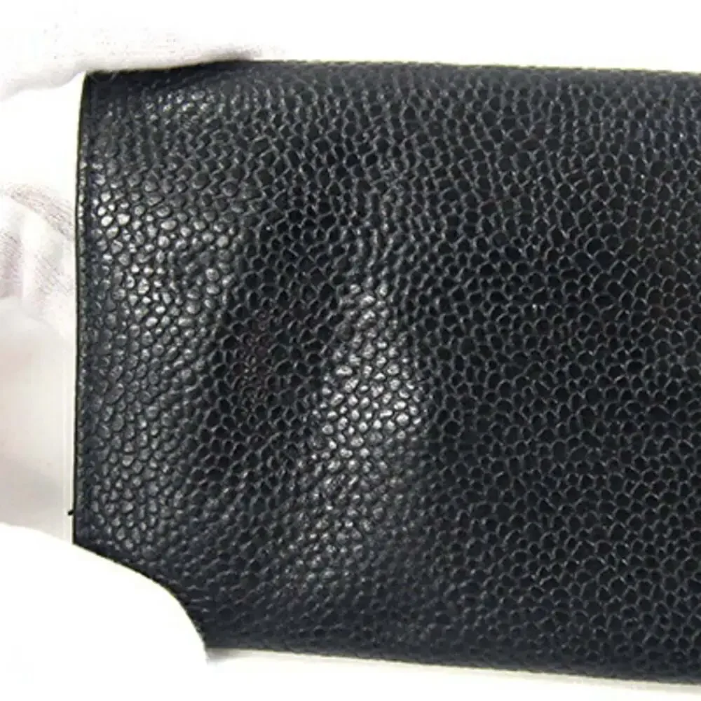 CHANEL Black Caviar Leather Logo Wallet